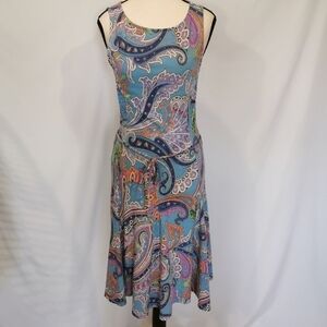 Lauren Ralph Lauren Blue Paisley Sleeveless Flowy Fit & Flare Midi Dress - Sz S